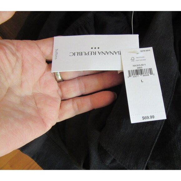New w Tags Banana Republic Black Sheer Cotton Button Down Blouse SZ L - Picture 6 of 6